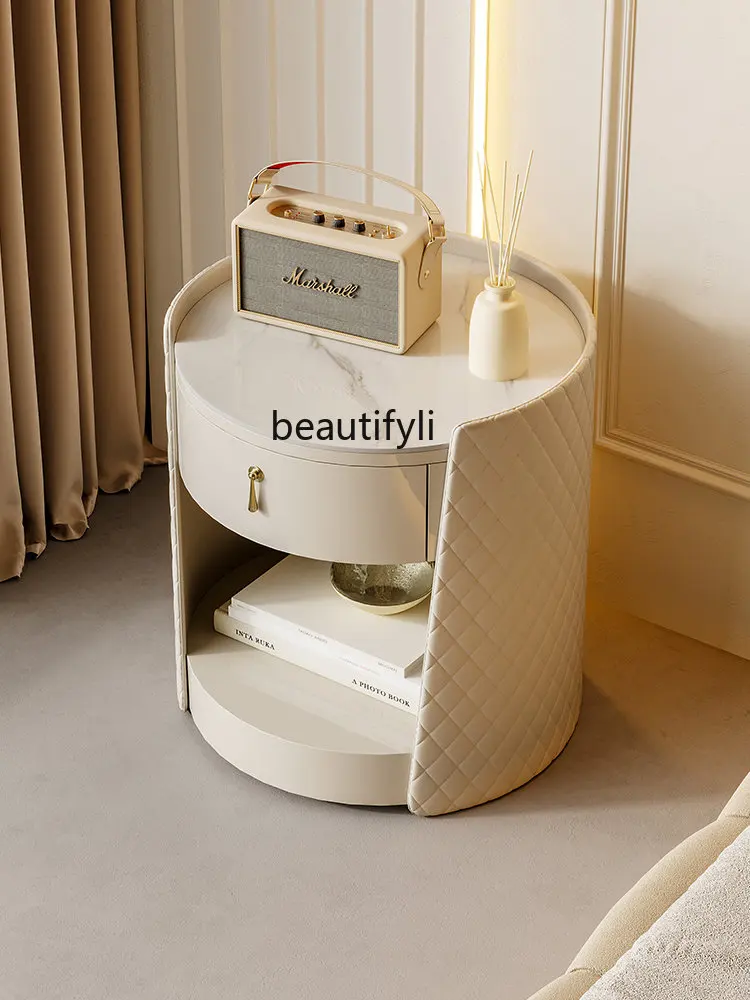 Table de oral et Ronde en Pierre de Style Crème, Armoire de Rangement Créative pour Chambre à Coucher