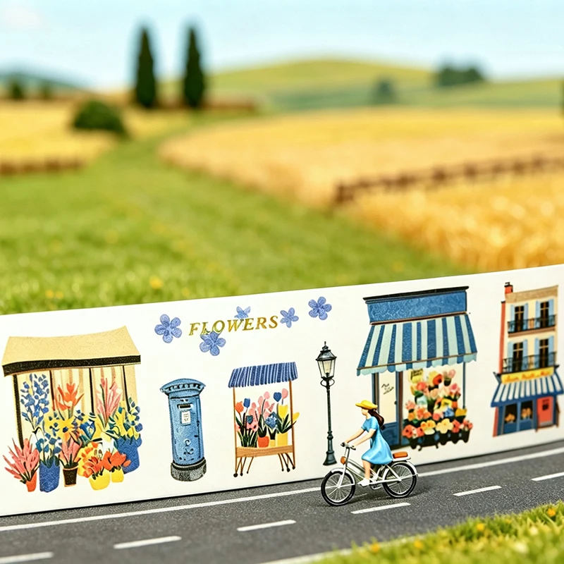 JIANQI 50mm*2m Town Landscape Tapes Stickers Decorative collage Adhesive Diy Scrapbooking hand made Masking tape