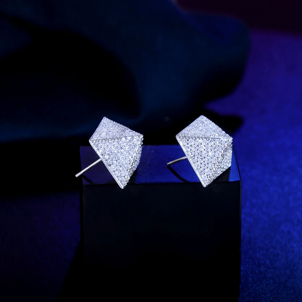 ThreeGraces Creative Triangle Stud Earrings Zirconia Women Fashion Trendy Geometric Stereo Summer Daily Party Jewelry E1981