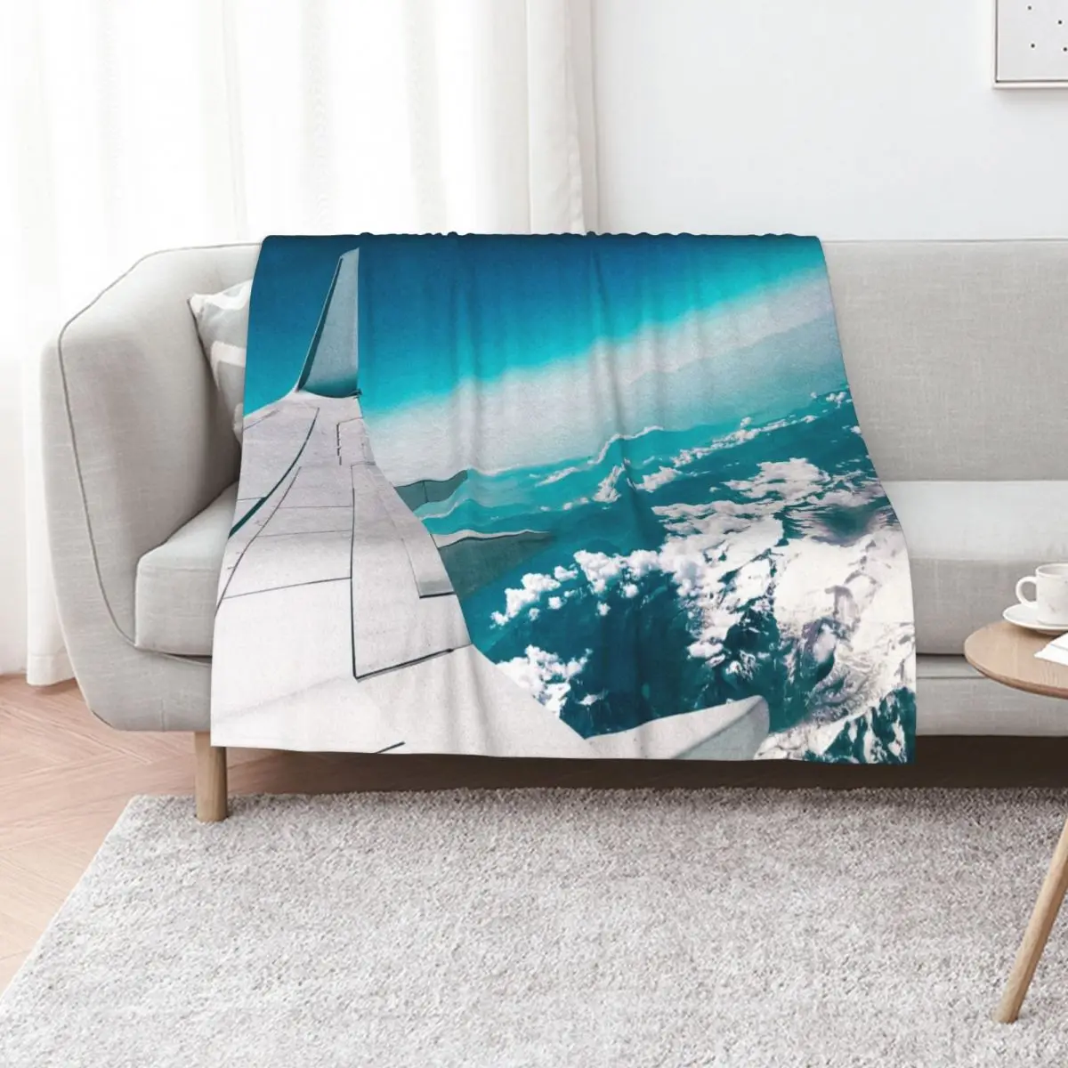 

Traveler's Airplane View Of European Snow Alps - Vintage Throw Blanket Flannel Fabric Thins Decoratives Loose Blankets