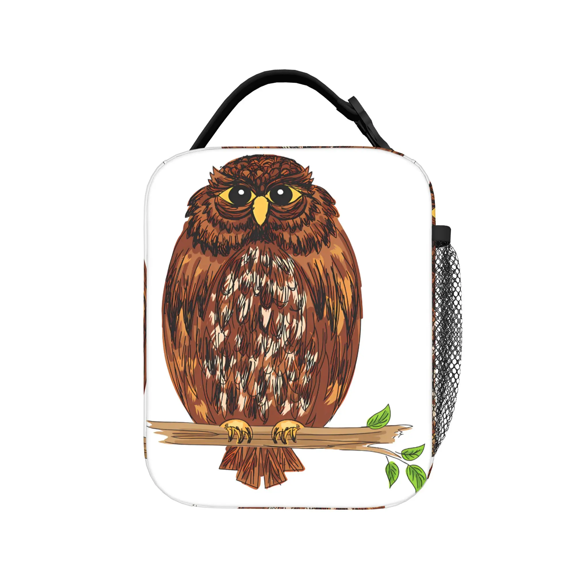 

Cartoon Owl On A Branch Lunch Bag Animal Print Kawaii Lunch Box Portable Insulated Thermal Tote Handbags For Girls Cooler Bag
