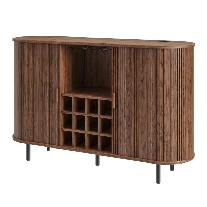 Modern Bar Cabinet with Adjustable Shelf RGB Light Wine Cabinet with Wine Glass Stand Wine Rack