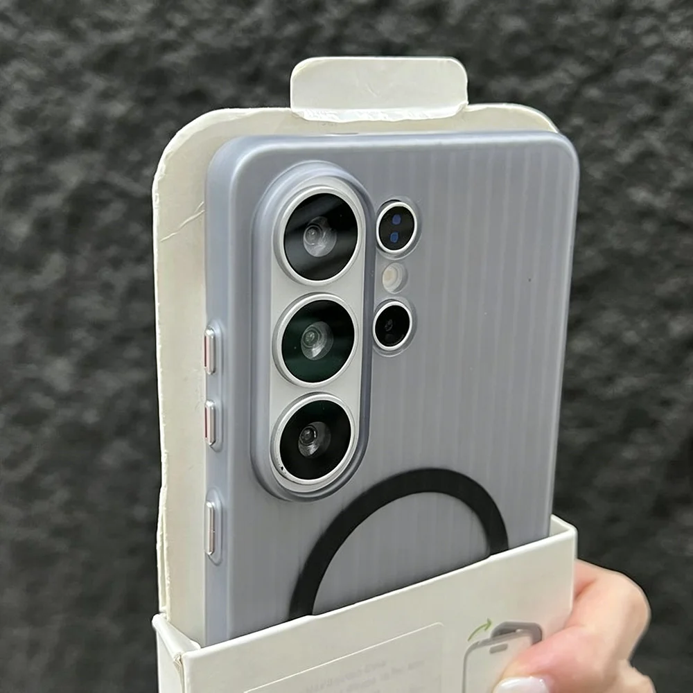 Frosted Clear Corrugated For Magsafe Magnetic Case For Samsung Galaxy S26 S25 S24 S23 Ultra Plus Wireless Charge Armor PC Cover