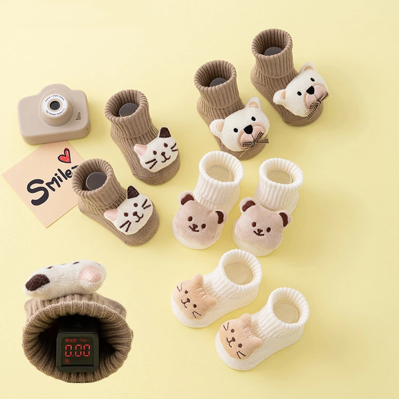 Cartoon Animals Baby Cotton Socks Autumn Warm Knit Stockings Anti Slip Newborn Floor Sock Children Footwear 3D Doll Toddler Sock