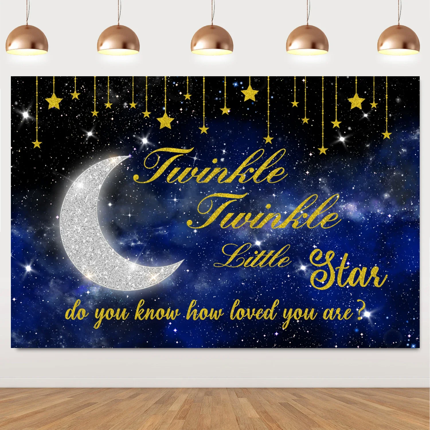 Twinkle Little Star Birthday Party Decoration Backdrop, Shiny Stars, Moon, Navy Blue, Galaxy Sky, Baby Shower, Party Supplies