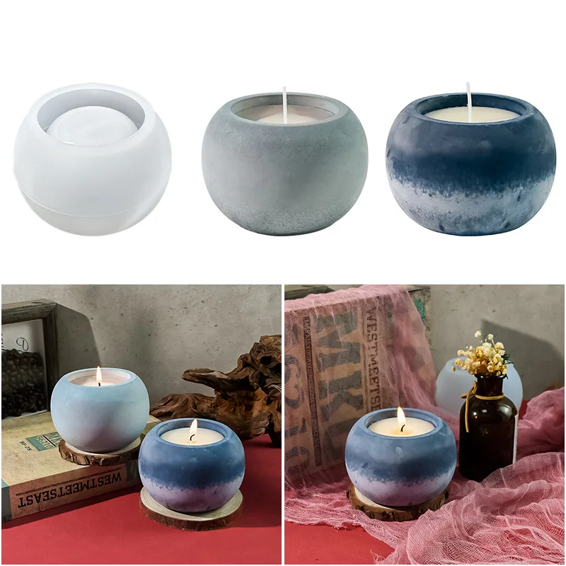 Runde Beton Kerze Glas Silikon Form Diy Handgemachte Sukkulenten Zement Pflanzer Harz Silikon Form Gips Lagerung Box Wohnkultur