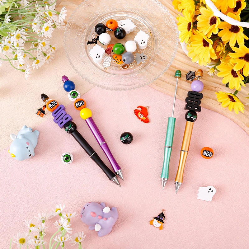 20Pcs Can Beaded Pen Variety Of Beaded Pens DIY Metal Bead Pen Black Ink Ballpoint Pen