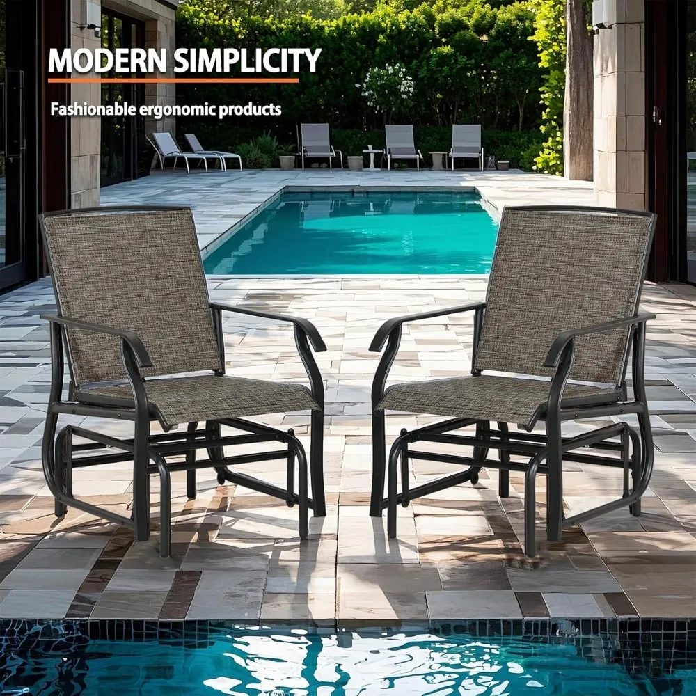 Two-Seater Weather-Resistant Outdoor Glider Bench with Patio Furniture and Coffee Table