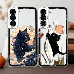 Case For Samsung Galaxy S20 S21 FE S22 S23 Ultra A13 A32 A33 A50 A52 A53 A73 A54 A14 Soft Cover Cute Black Cat