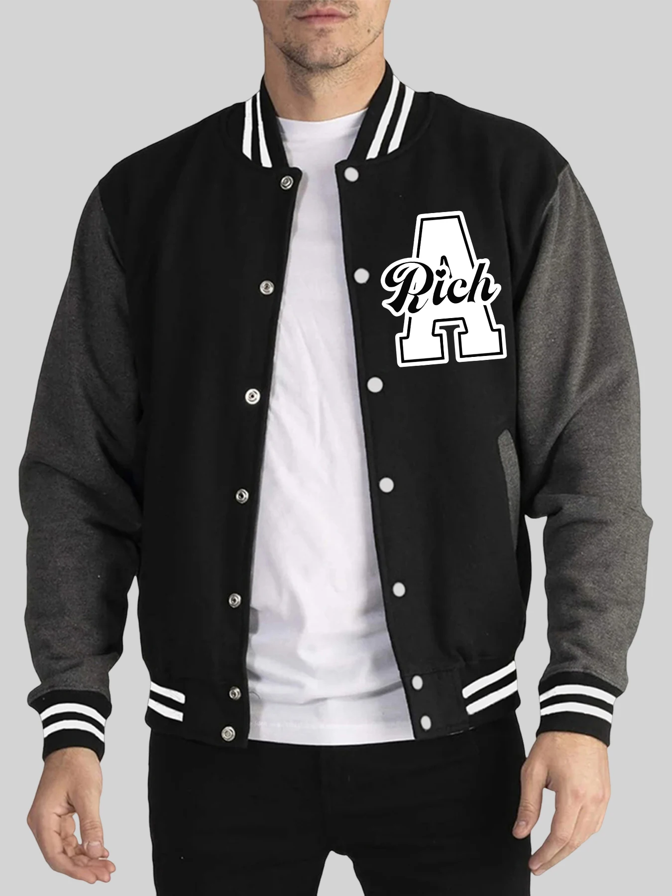 

Мужская 2-цветная бейсбольная майка Rich A Art с буквенным узором, осенне-зимние куртки, мягкая свободная одежда, спортивная уличная одежда