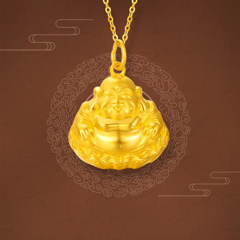 

Luxury 24k Gold Plated Laughing Buddha Necklace for women Fashion Pendant Clavicle Chain Wedding Anniversary High Jewelry Gifts