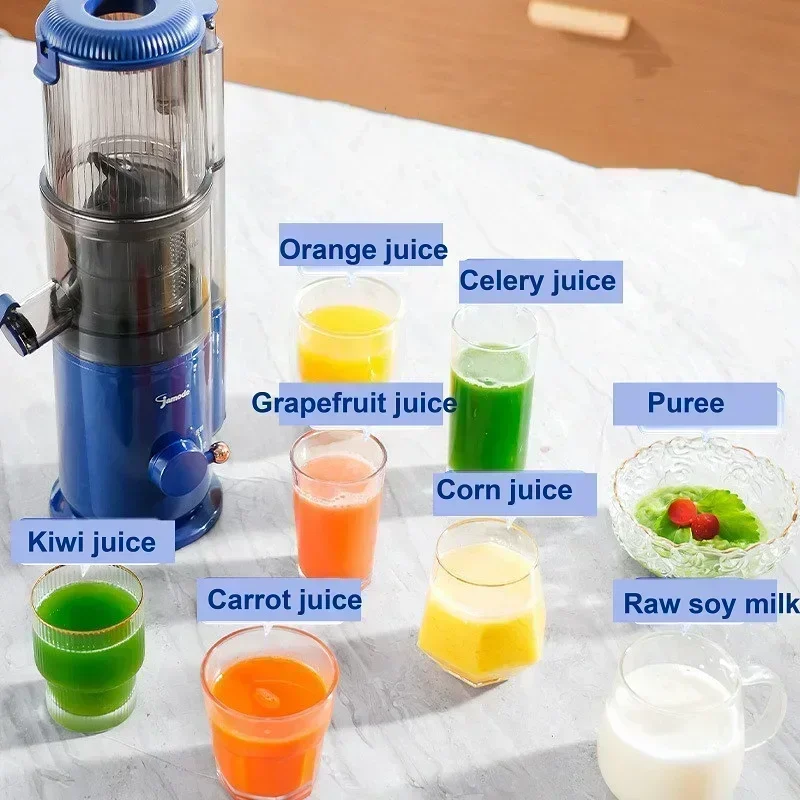New mini home juicer. Slow, cold press. Separates residue. For fruits.