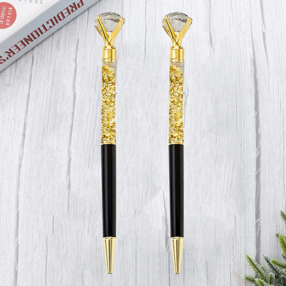 

2Pcs Ball Point Metal Pen Crystal Diamond Decoration Smooth Writing School Office Roller Ball Pens Black Ball-Point Pen
