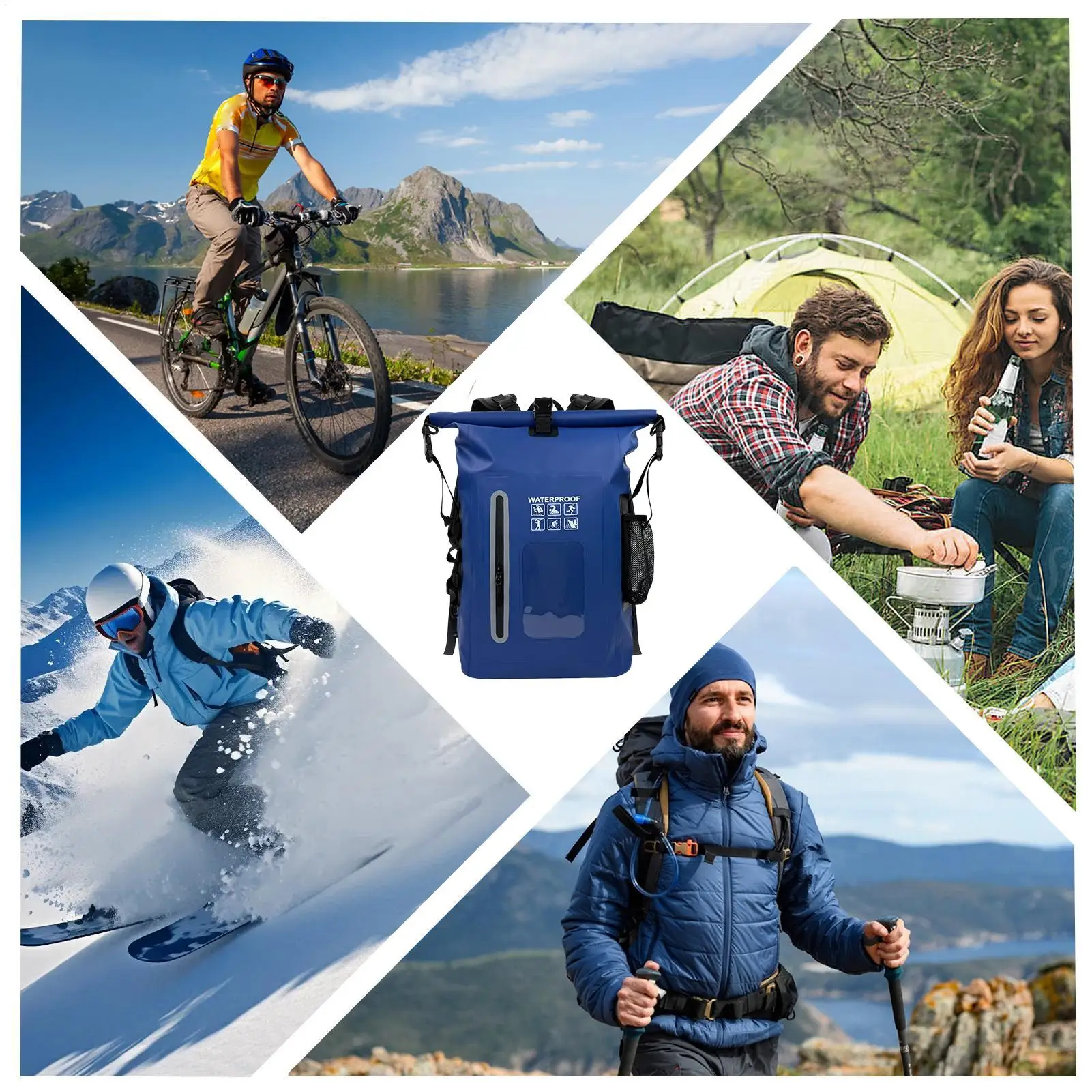 Wasserdichter Trockensack-Rucksack mit großem Fassungsvermögen, Roll-Top, leichter, wasserdichter PVC-Tagesrucksack für Männer und Frauen, zum Rafting und Kajakfahren – Detail 8