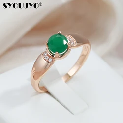 SYOUJYO Green Opal Natural Zircon Rings For Women 585 Gold Color Bride Wedding Luxury Jewelry
