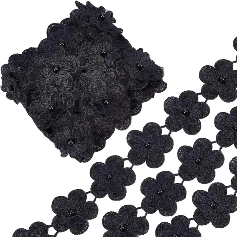 4 Yard 3D-Blumen-Spitzenrandbesatz, Band, Perlen, Perlen, Kantenbesatz, bestickte Applikation, Stoff, Vintage-Nähhandwerk für Hochzeit