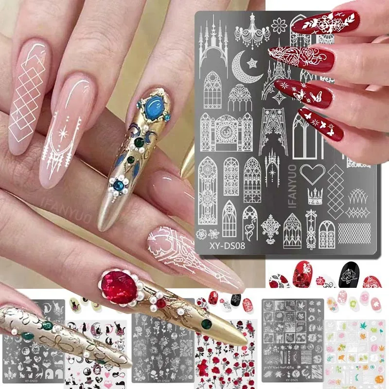 Lace Castle Nail Stamping Plates Ghost Skull Moon Star Butterfly Geometric Floral Plant Printing Stencil Manicure Templates Tool