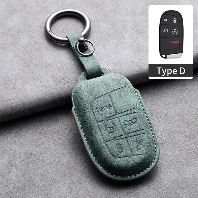 Leather Car Remote Key Case Cover for Jeep Renegade Grand Cherokee Dodge Ram Charger 1500 Challenger Chrysler 300C Journey