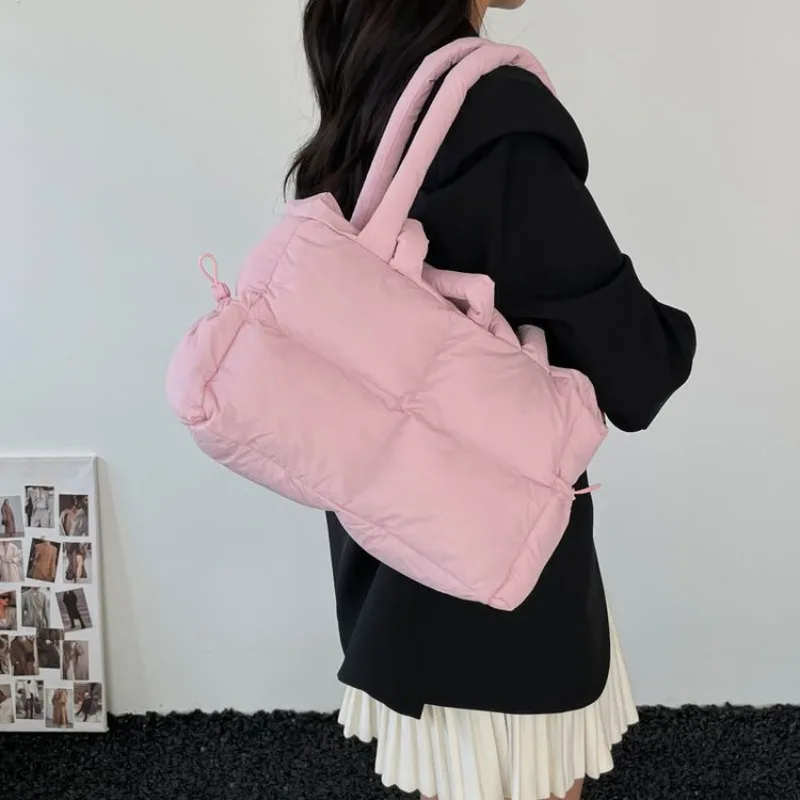 

Quilted Puffer Tote Bag with Adjustable Strap, Multi-color for Travel Gym Work School Daily Casual Outdoor Weekend Trip Use