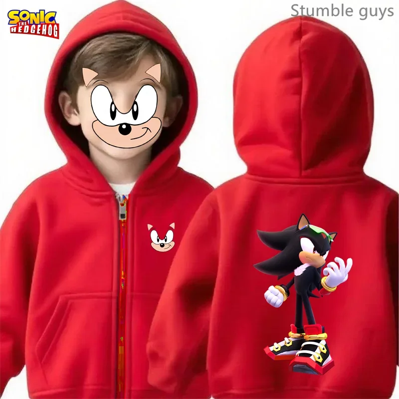 Sweat à capuche avec fermeture éclair pour enfants, vêtements de sport Sonic durables pour garçons et filles, voyage en parc, printemps-automne