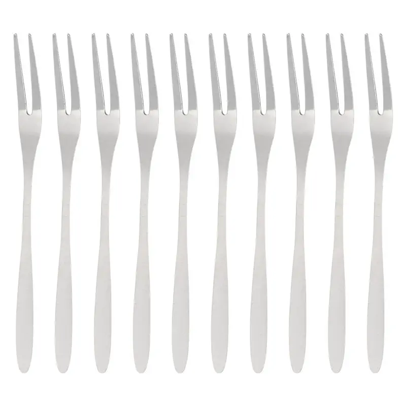 J1UL1N 10Pcs Stainless Steel Reusable Fruit Fork Cake Snack Dessert Salad Flatware Fork Two-Tine Fork Set Kitchen Tool 13Cm