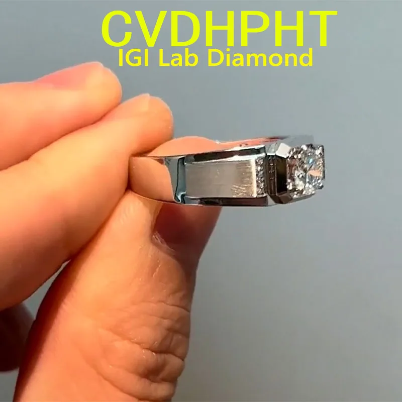 

1 2 3 Ct D VS1 Solid 18K White Gold Man Ring IGI Lab Grow Diamond Ring Round Color Diamond wedding ring Engagement Ring ﻿
