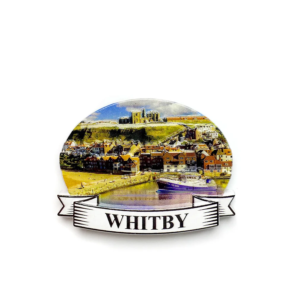 

England Whitby Abbey Yorkshire Harbor Magnets for Fridge British Coastal Town Cute Magnets Circular Magnet Home Decor Items