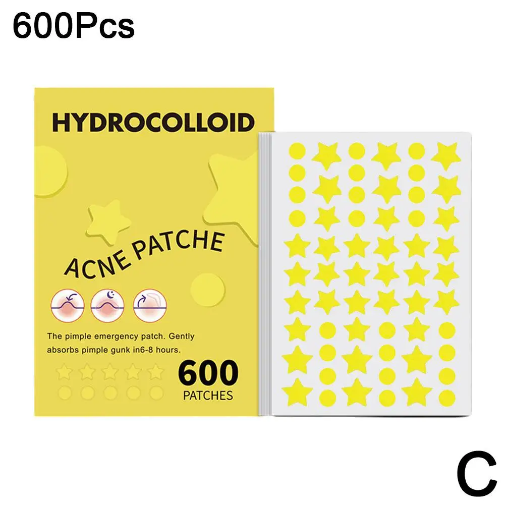 Grande tamanho estrela acne patch, leve não-irritante ilumina, cravos, fechado comedões, hidrocolóide acne adesivo, 600pcs