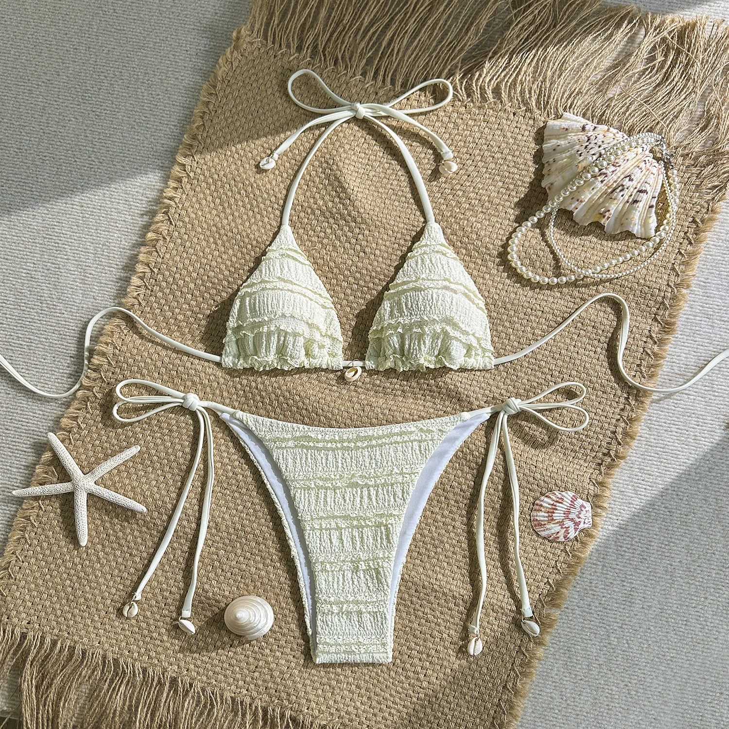 

Solid Flower Emboss Solid Swimwears Halter String Triangle Bikini Micro Thong Sexy Swimsuit Women 2026 Bathing Suit Bikinis Sets