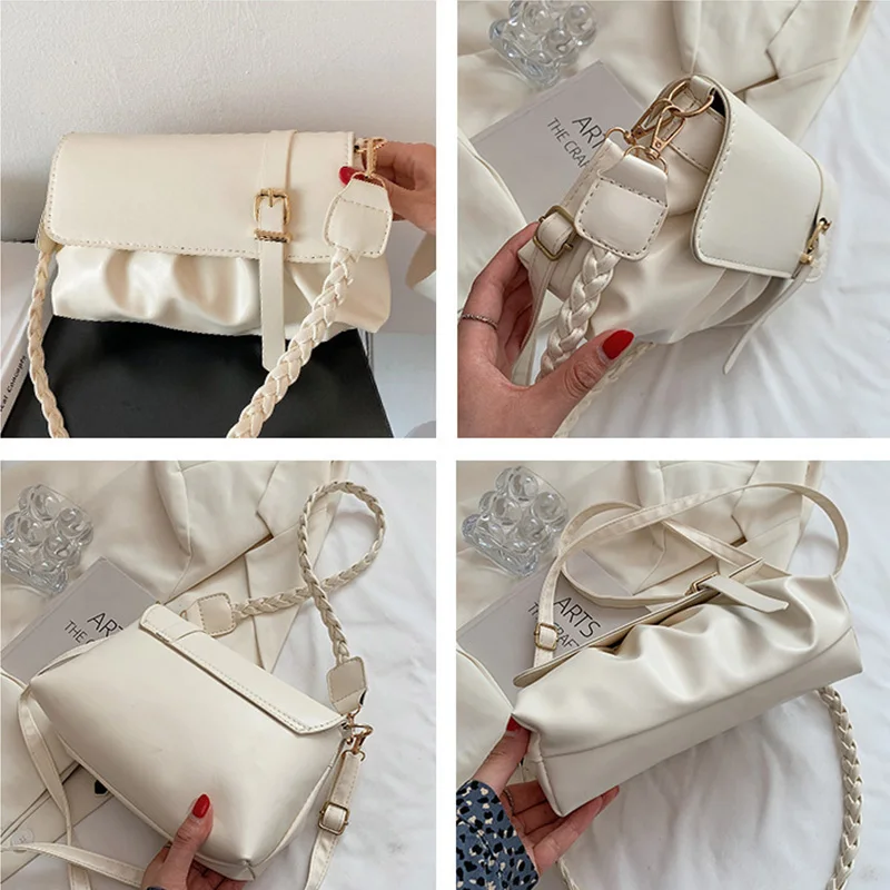 Simple Ins Casual Women's Shoulder Bag New Fashion Crossbody Bag Pleated Cloud Bag Candy Color Underarm Bag Handbags Day Clutch