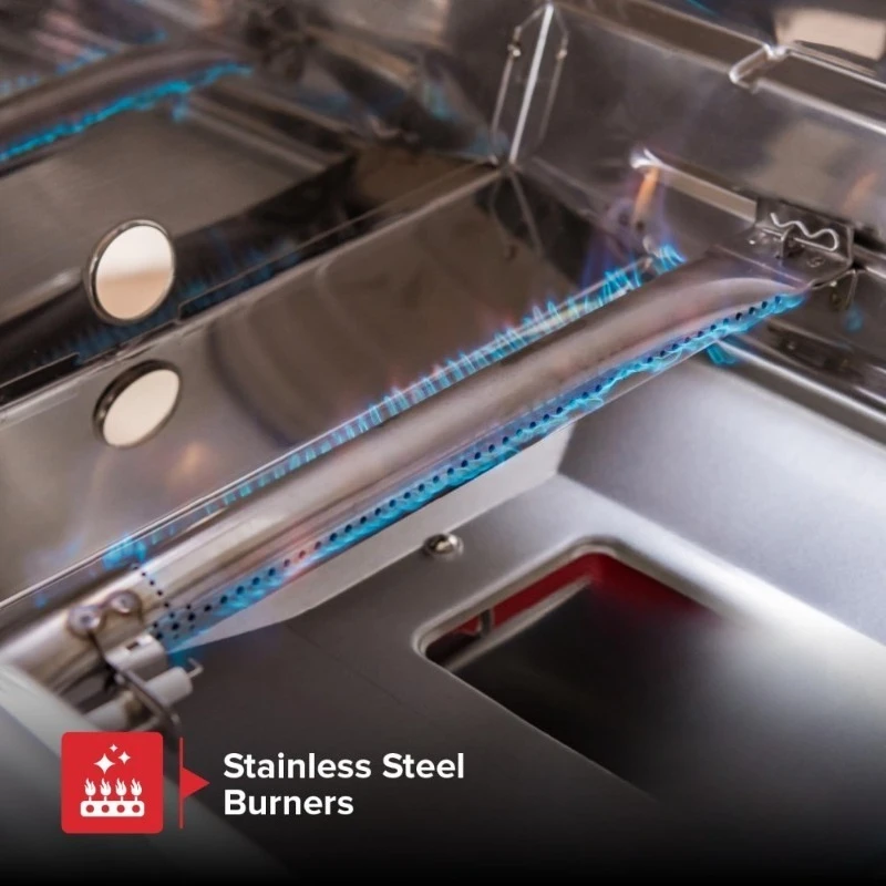 شواية غاز البروبان الفاخرة ذات شعلين 28000 وحدة حرارية بريطانية مع لوحة تحكم من الفولاذ المقاوم للصدأ طاولة جانبية قابلة للطي للفناء الخلفي في الهواء الطلق #5