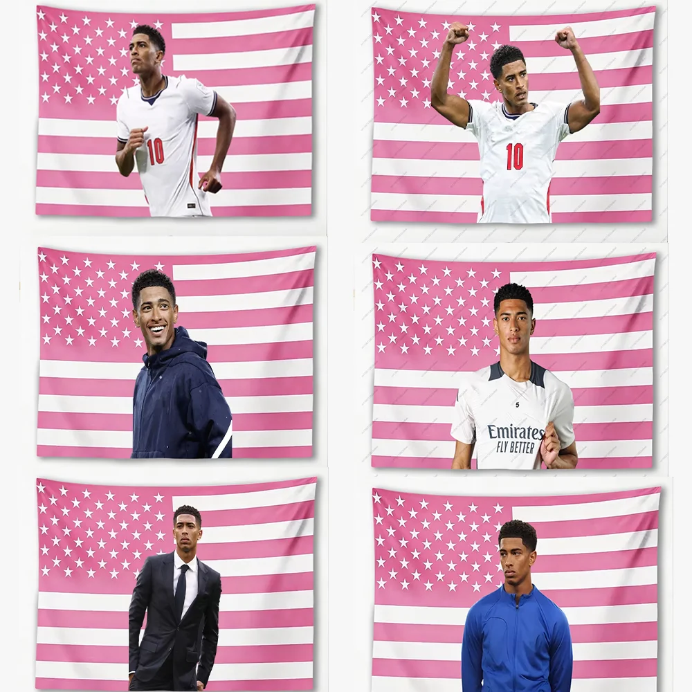 Jude Bellingham Pink American Flag Tapestry Football Star Portrait Wall Hanging Fan Bedroom Decor Gift