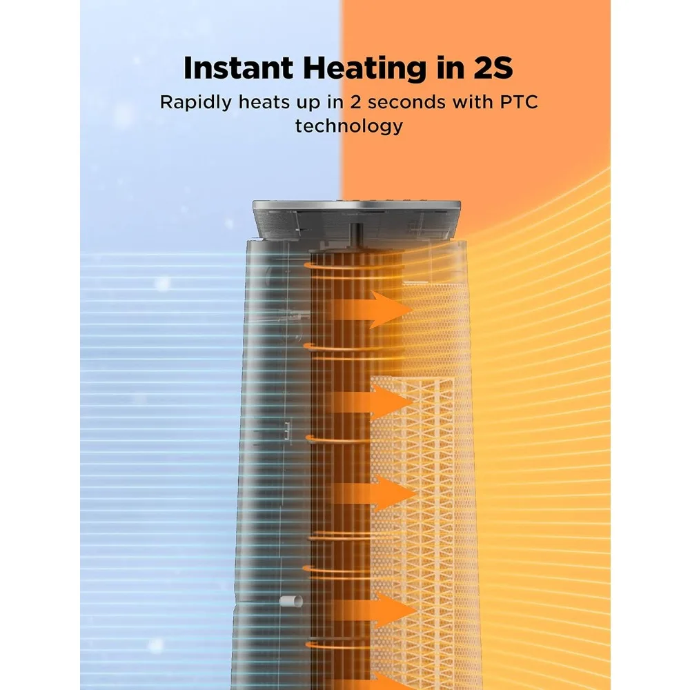 Calentador de espacio interior de 1500W, torre de cerámica con oscilación, Control remoto, termostato programable y temporizador de 8H, Modo ECO