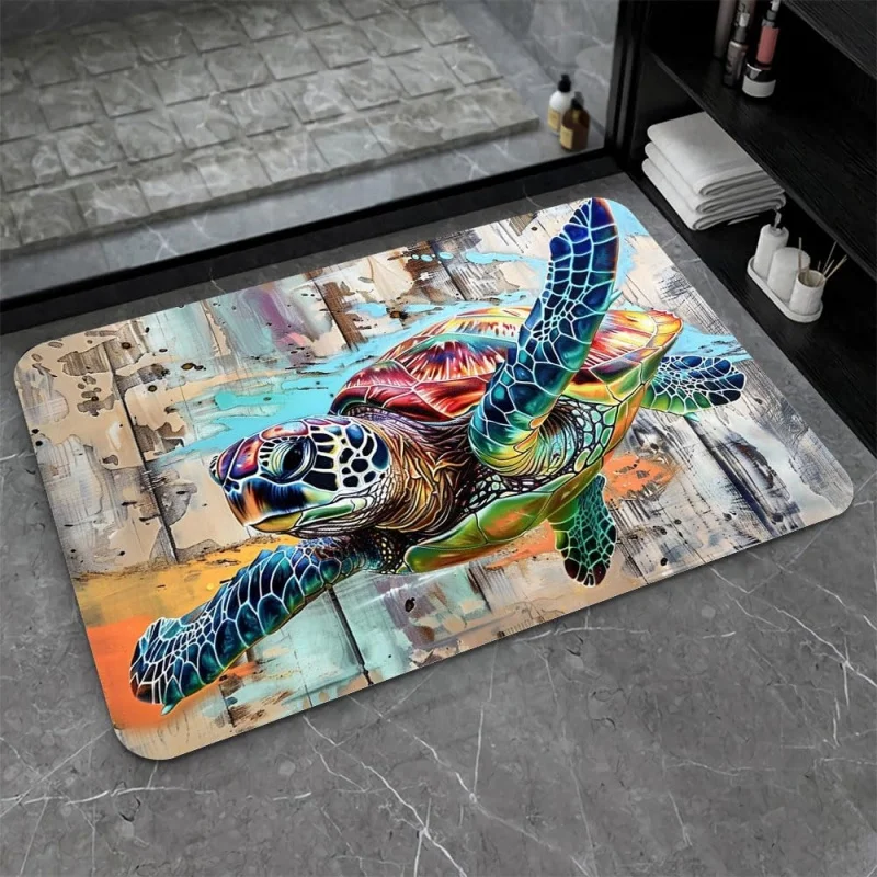 

Коврик для ванной с принтом морской черепахи, впитывающий, нескользящий, быстросохнущий, простой в уходе, для ванны и душевой комнаты
