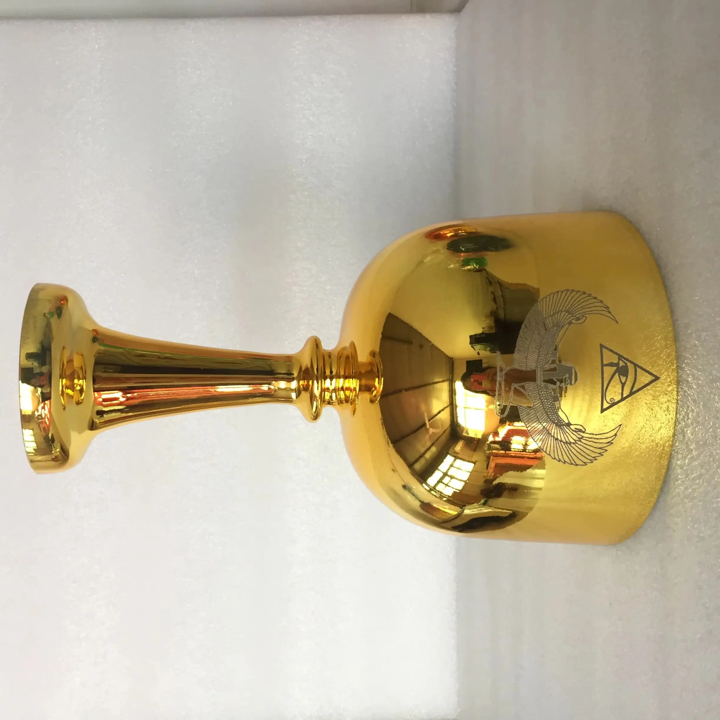 

3rd octave golden chalice & grail with ISIS carved in perfect F# note Thymus chakra in 432hz for sound healing + suede mallet