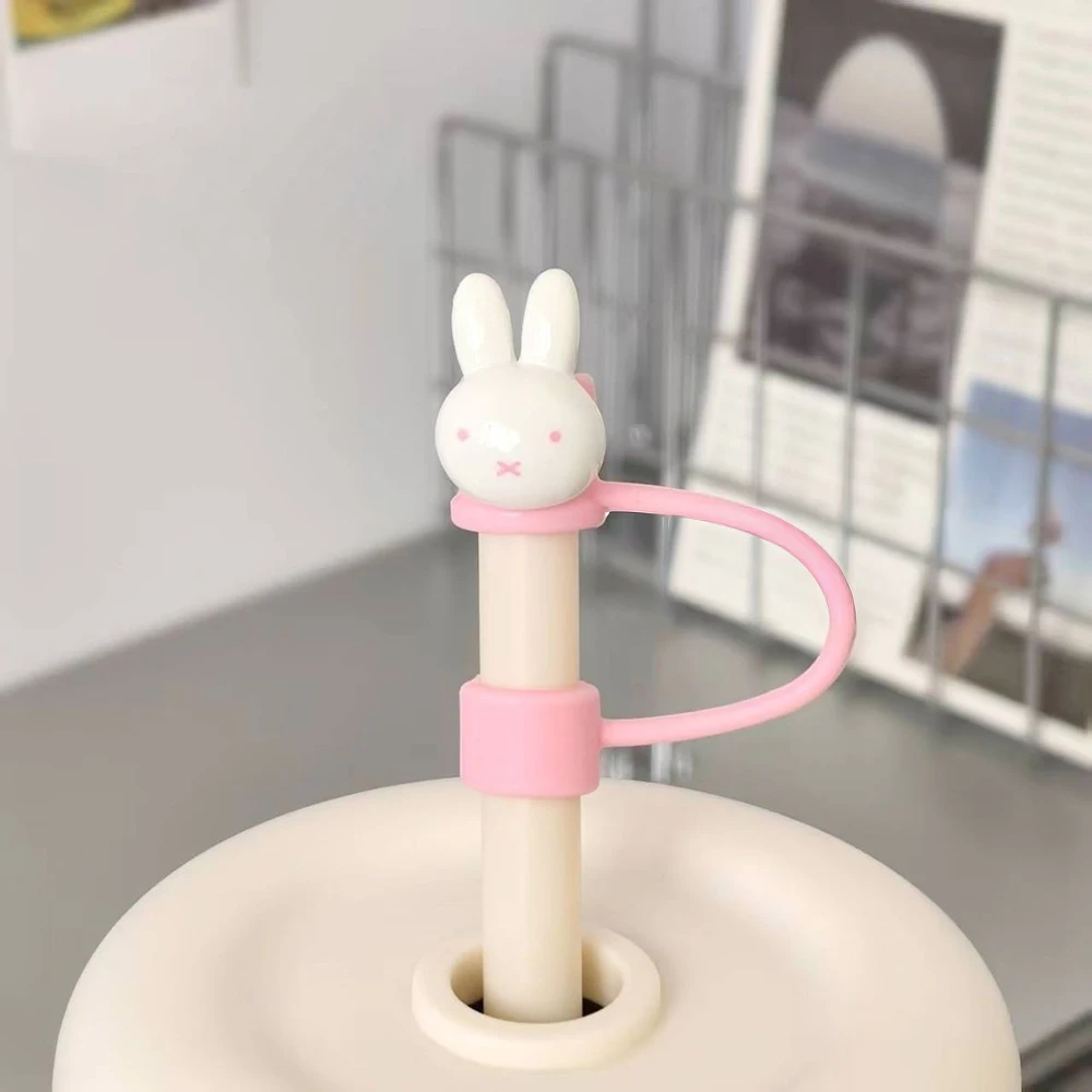かわいいミッフィー ストロー トッパー キュートなミッフィー ウサギヘッド ダストプラグ 適合ストロー径8-10mm アクセサリー キュートなバニー ストロー カバー 女の子へのギフト