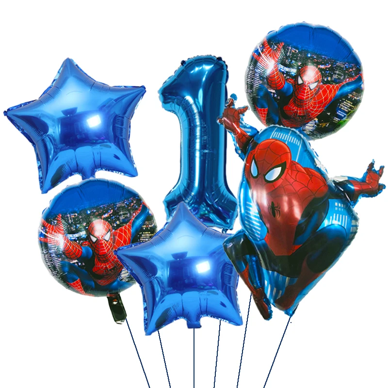 6pcs Marvel Super Hero Spiderman Foil Balloon Set childrenโs Birthday Party Decoration Baby Shower Inflatable boys Toy Globos