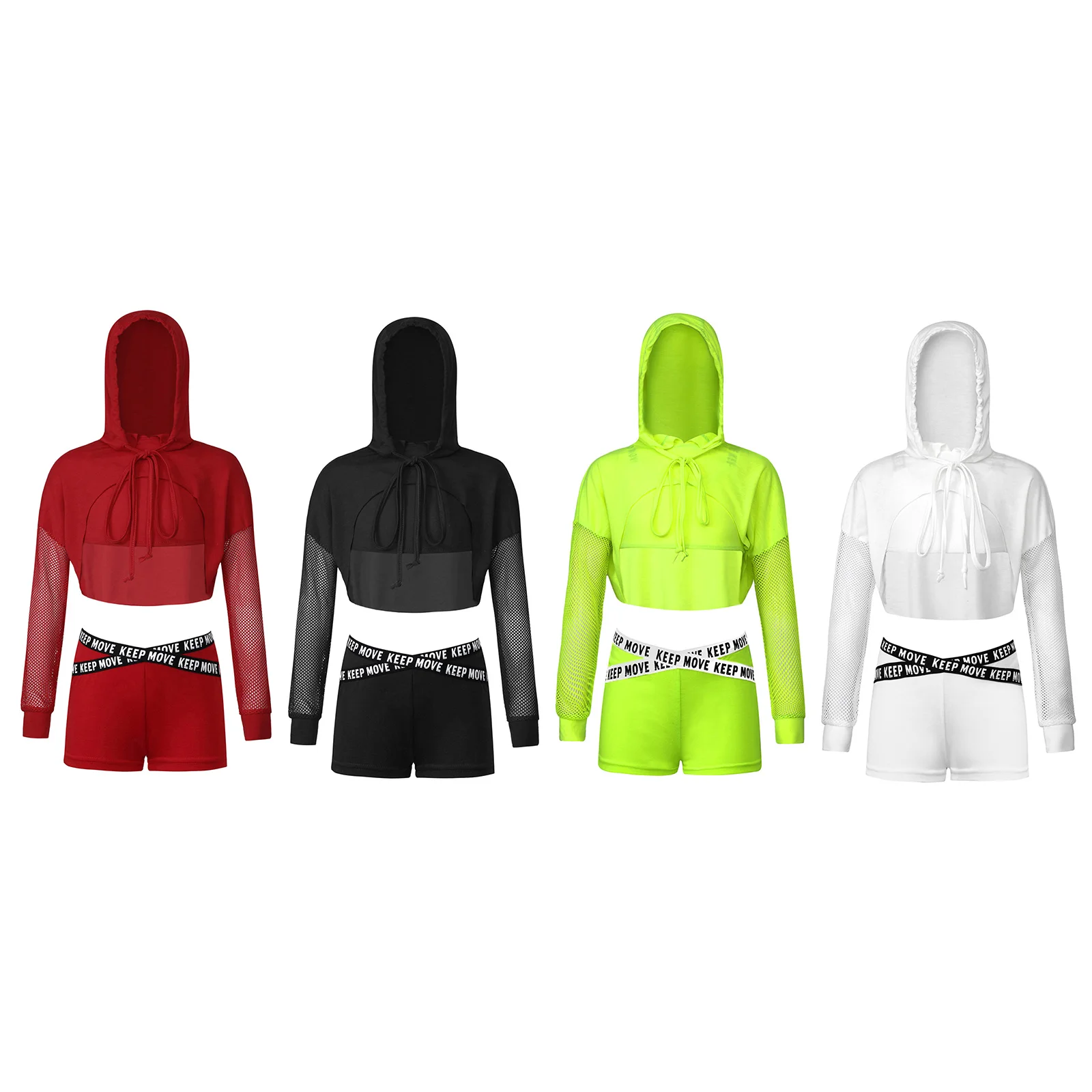 Kids Girls Casual Sweatshirt Set Long Sleeve Hooded Drawstring Crop Top+Letters Printed Vest+Shorts Hip-hop Street Dancewear