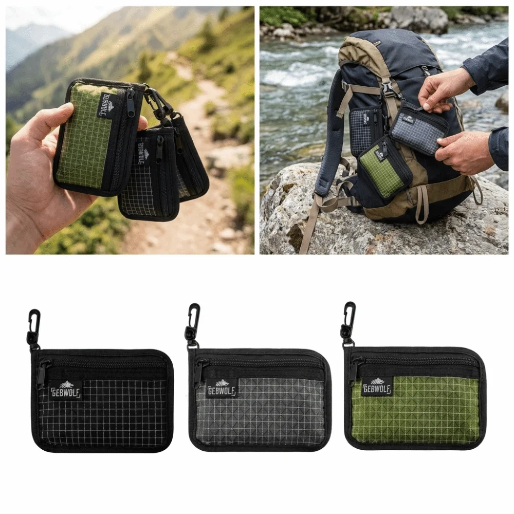 Portable Fabric Zip Wallet Compact Size Black Passport Holder Front Pocket Key Clip Coin Purse Everyday Storage