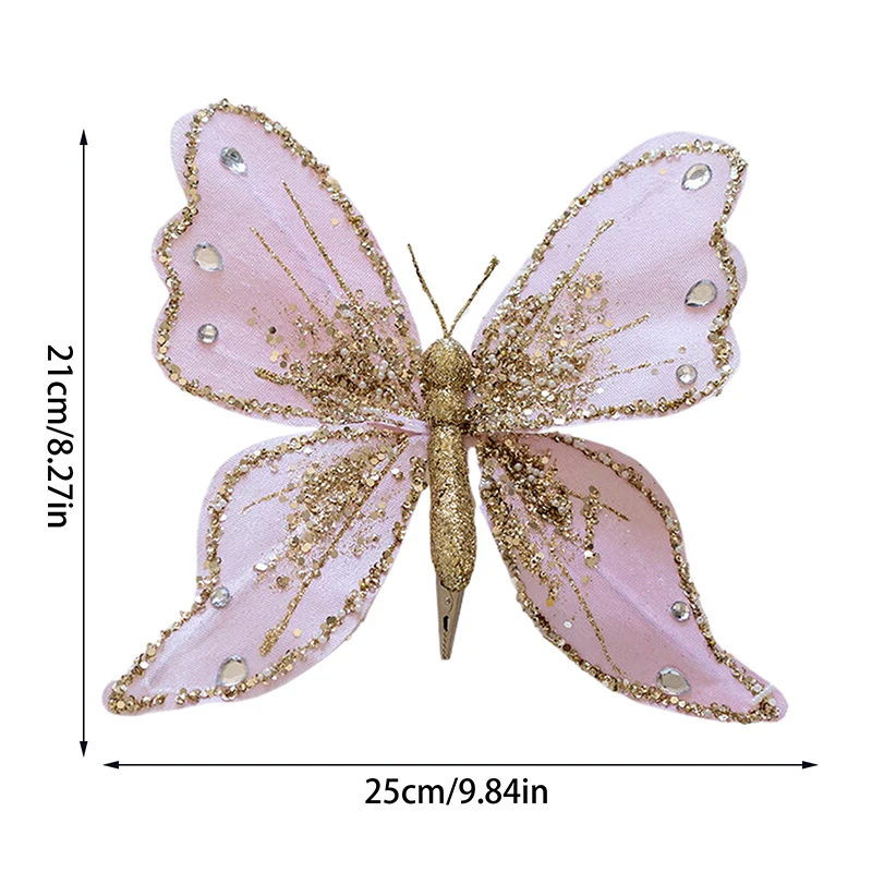 Light Pink Christmas Butterfly Jewelry Clip New Year Jewelry Children's Wedding Bridal Jewelry Home Decoration DIY Crafts