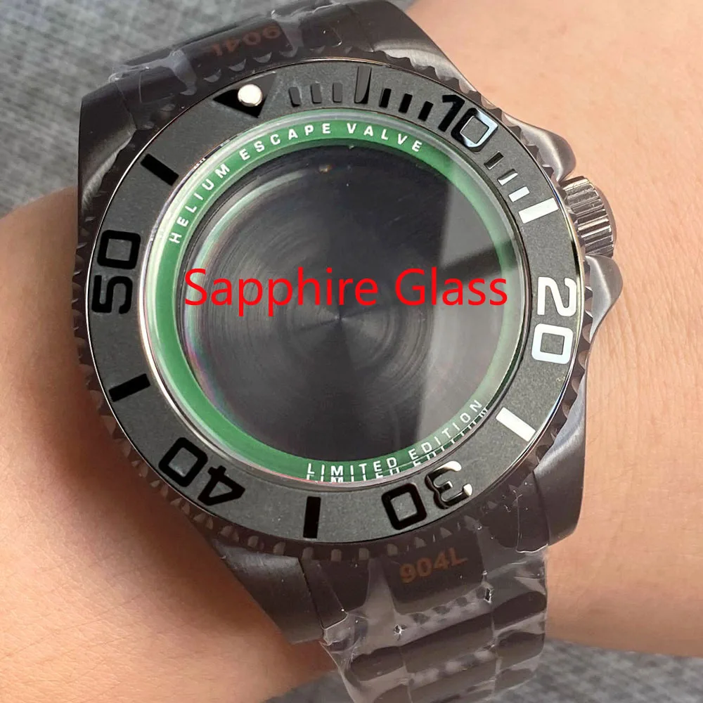 SEA Black Watch Case for NH34 NH35 NH36 NH38 ETA2824 PT5000 MIYOTA DG MINGZHU Movt Sapphire Glass Slide Glide Lock Case for Mod