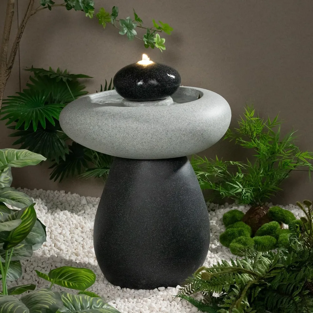 

24.02" H Outdoor Water Fountain Made With Eco-friendly Recyclable Materials, Polyethylene Rock Waterfall Outdoor Fountain,