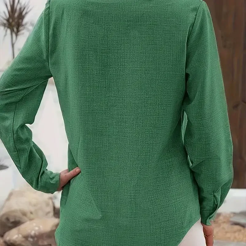 2025 Solid Color Polo Collar Shirt: Vertical Button Pocket Long Sleeve Blouse with Timeless Versatile Style for Office to Casual