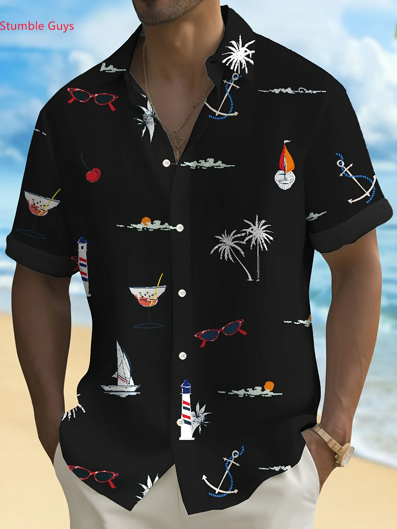 

Men's Fashion Print Hawaiian Shirt Summer Casual Man Short Sleeve Tropical Beach Wear Stylish Lightweight Party Tops