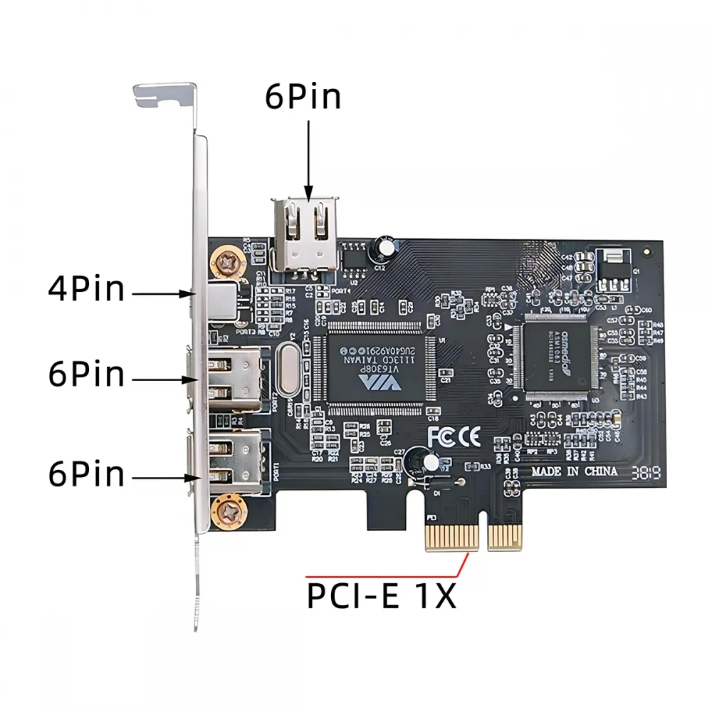 بطاقة Firewire PCI-E إلى 1394A PCI-E 1X 4X 16X إلى IEEE 1394 بطاقة Firewire ذات 3 منافذ لنظام التشغيل Windows Mac OS Linux مع كابل 0.8M 1394 #2