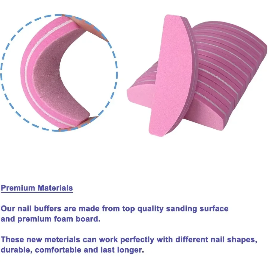 20 peças amortecedores de unhas dupla face com grão 100 180 para cuidados com as unhas portáteis laváveis em forma de arco lixar e polimento blocos ideais
