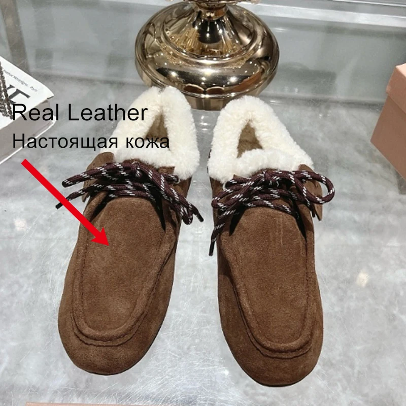 Real Leather Women's Ankle Boots with Fur - Sizes 34-43