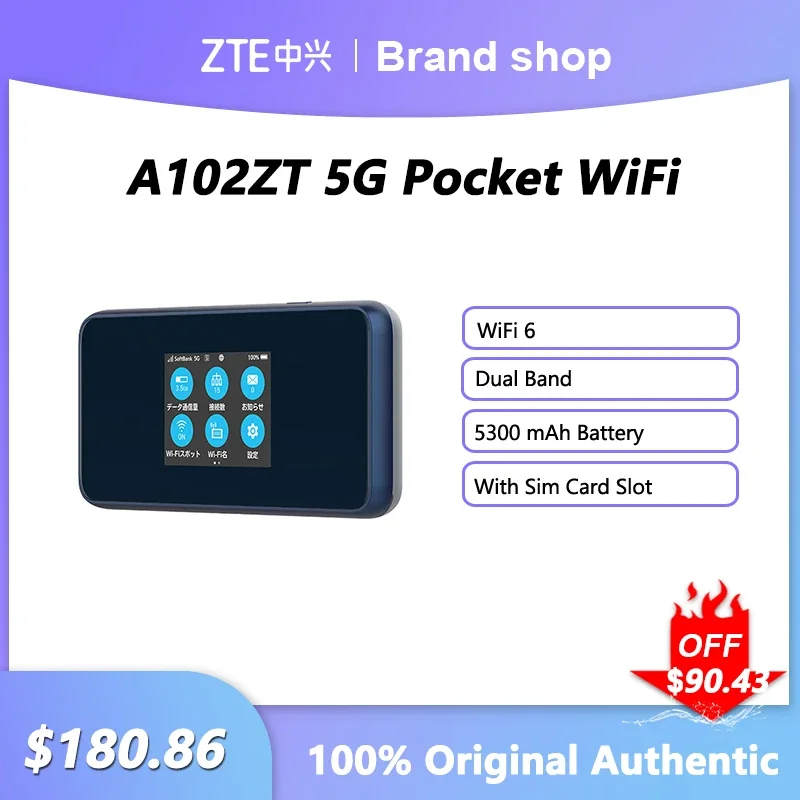 

Unlocked Original ZTE A102ZT 5G Pocket WiFi Dual Band Wireless Router Portable WiFi 6 Mobile Hotspot With Sim Card Slot 5300mAh