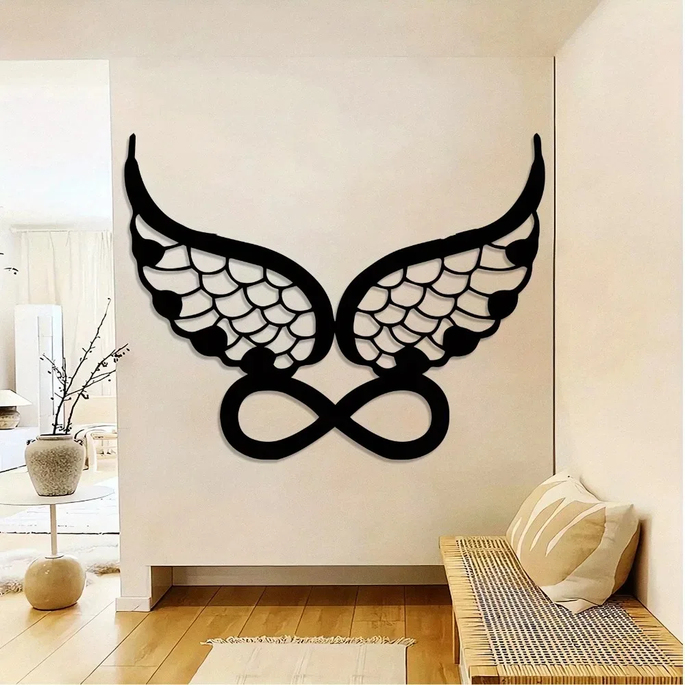 CIFBUY Retro Angel Wings Metal Wall Art Iron Sculpture Infinity Feather Design Spiritual Home Decor Unique Creative Gift Plaque