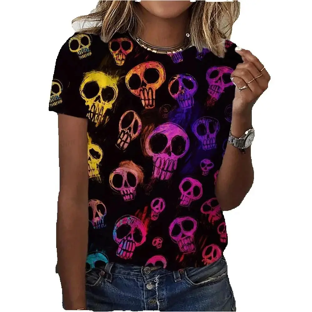 Summer Skull T-Shirt Fashion Short Sleeve Women 3d Printed Skull Women Clothing Casual T Shirt For Men Daily Party Tops Tee